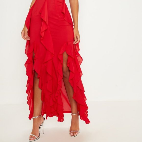 RED RUFFLE MAXI DRESS - Picture 2 of 2